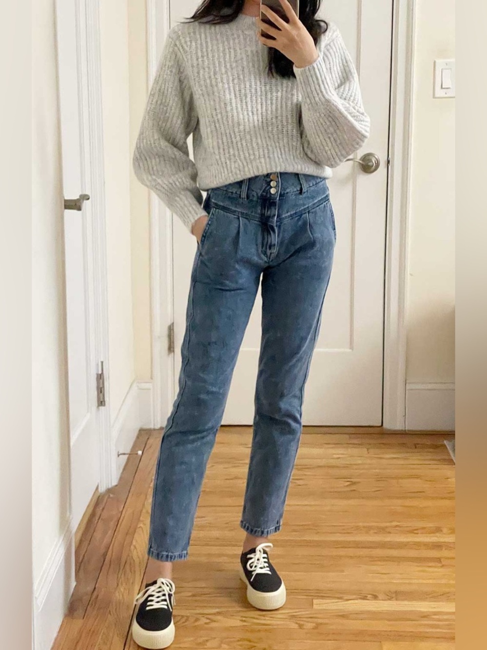 Sézane Jeans 34 0/2 Blue High Rise Pleated Tapered Denim Pant Sam Sama Trousers